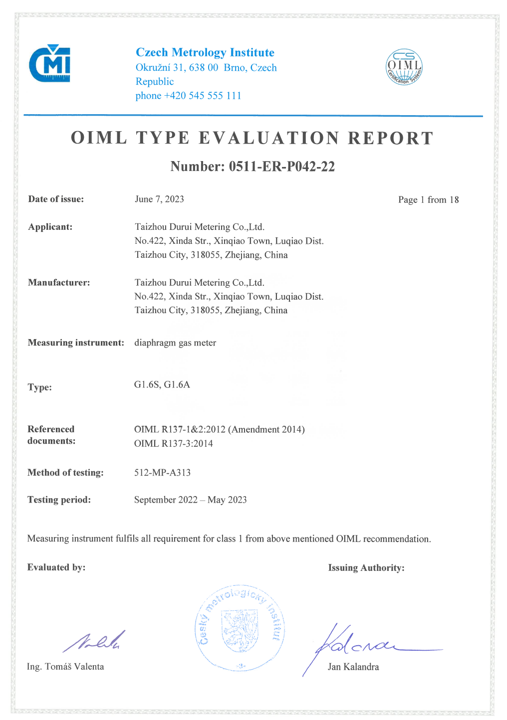 Test reports of OIML R137